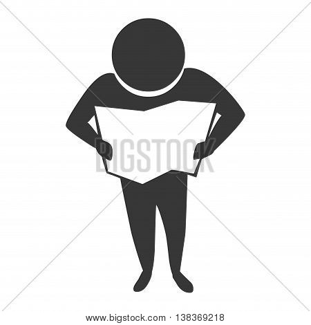 Male searching in the map icon in black and white , vector illustration graphic design.