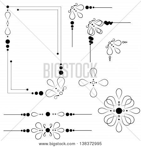 Vector set of ornate line art frames and borders. Black outline elements for invitations or greeting cards.