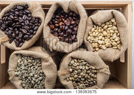 Arabica coffee beans In the sack colorful