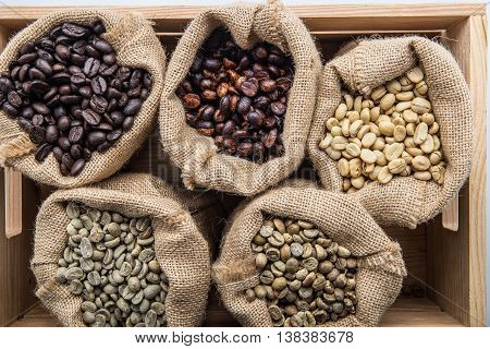 Arabica coffee beans In the sack colorful