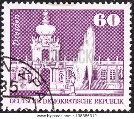 MOSCOW RUSSIA - JANUARY 2016: a post stamp printed in DDR shows the Zwinger Dresden the series "New Daily Stamps" circa 1974