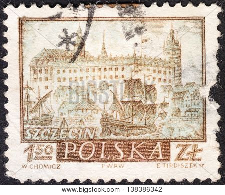 MOSCOW RUSSIA - CIRCA JANUARY 2016: a post stamp printed in POLAND shows a view of Szczecin town the series 