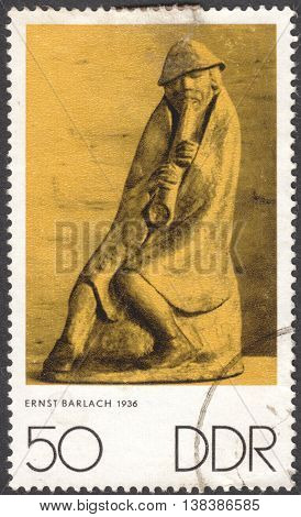 MOSCOW RUSSIA - JANUARY 2016: a post stamp printed in DDR shows a sculpture 