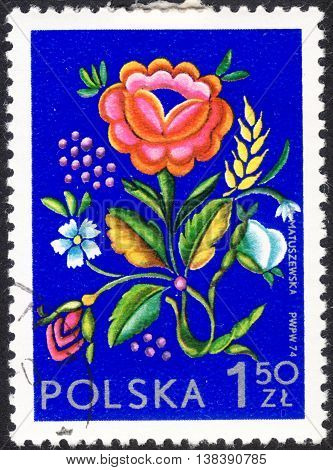 MOSCOW RUSSIA - CIRCA JANUARY 2016: a post stamp printed in POLAND shows an embroidery the series 