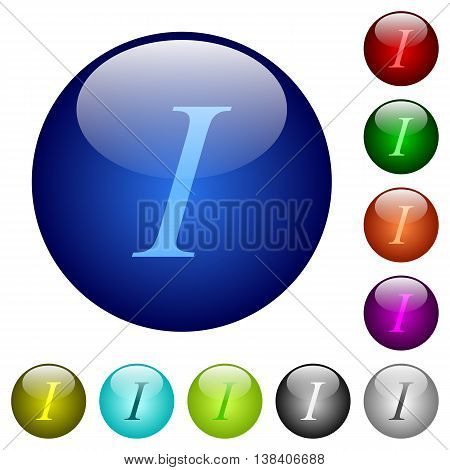 Set of color italic font type glass web buttons.