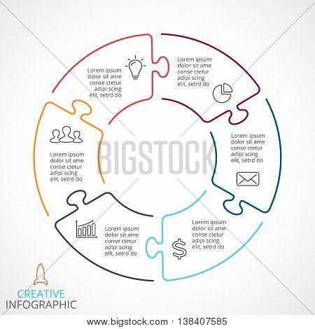 Circle arrows diagram for graph infographic presentation with steps parts options.