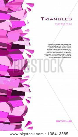 Pink abstract geometric triangles border on white background. Vertical ruby diamond or purple crystal seamless border for girl glamour party banner design. Vector illustration - stock vector.