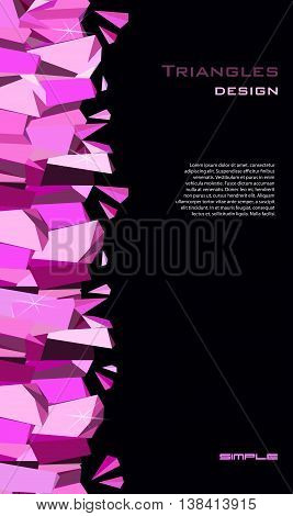 Vertical ruby diamond or purple crystal seamless border for girl glamour party banner design. Pink abstract geometric triangles border on black background. Vector illustration - stock vector.