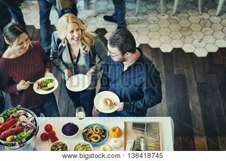 Colleagues Friends Lunch Dinner Food Together Eating Concept