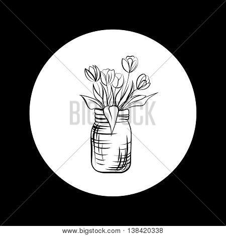 Tulips in pot. Vector image with flowers.
