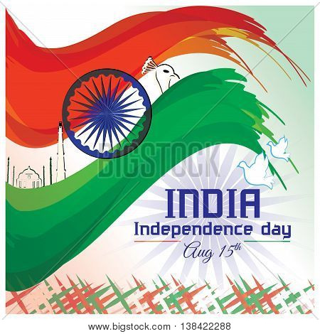 Indian tri-color flag abstract art with glory of the country.Independence day poster design