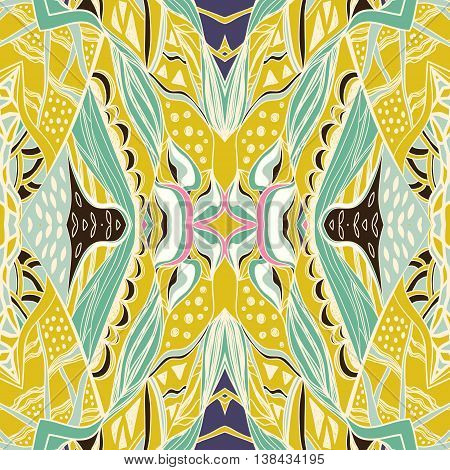 Traditional ornamental paisley bandanna. Hand drawn background with artistic pattern. Bright colors. Seamless pattern can be used for fills background