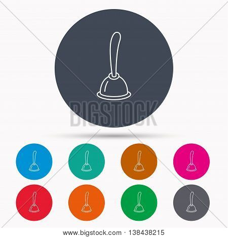 Plunger icon. Toilet cleaning tool sign. Icons in colour circle buttons. Vector