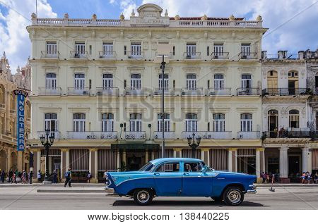 HAVANA, CUBA - MARCH 17, 2016: The historic Hotel Inglaterra near Central Park in Havana the capital of Cuba