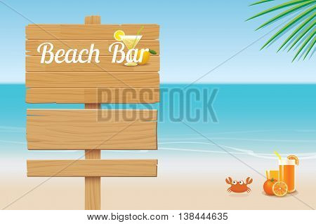 summer wooden sign on tropical beach background