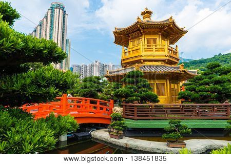 Hongkong Temple Pavilion Of Absolute Perfection In The Nan Lian Garden With River