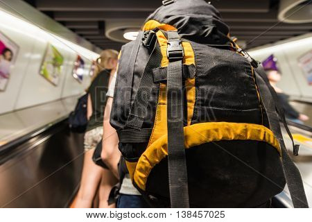 Young Tourist Student With A Bagpack In Subway For Travel
