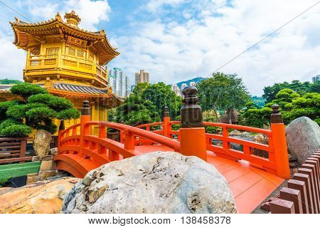 Hongkong Temple Pavilion Of Absolute Perfection In The Nan Lian Garden With River