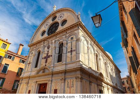 Church Santa Maria dei Miracoli or Marble church in the sestiere of Cannaregio at morning, in Venice, Italia