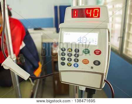 Infusion pump in the hospital soft focused