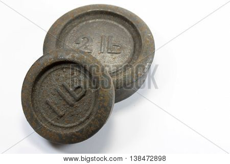 Antique Kitchen 1lb and 2lb Weights on white background