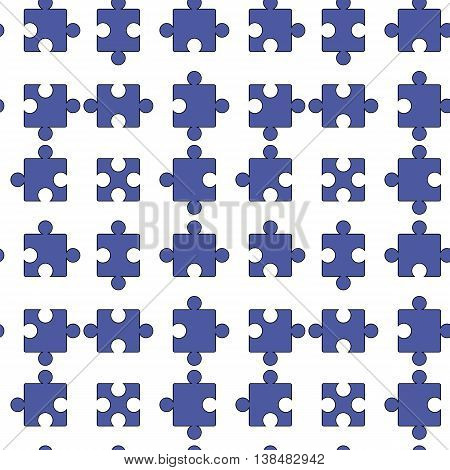 Set of Blue Pazzle Isolated on White Background. Seamless Jigsaw Pattern