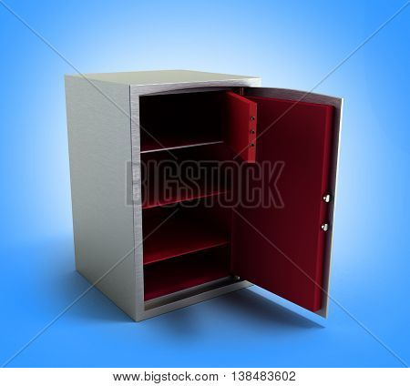 Open Dors Steel Bank Safe 3D Illustration On Dlue Gradient