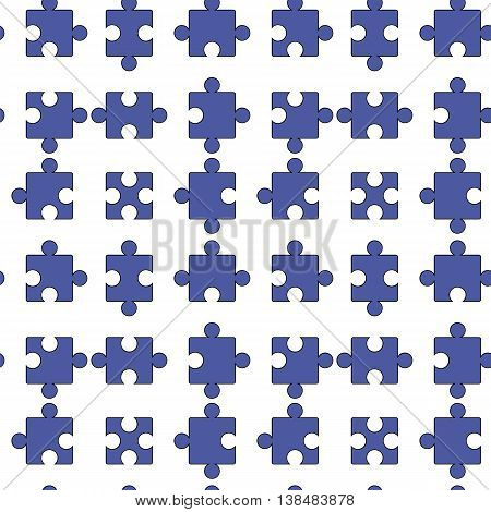 Set of Blue Pazzle Isolated on White Background. Seamless Jigsaw Pattern