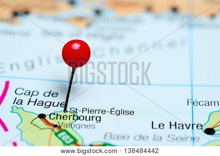 St-Pierre-Eglise pinned on a map of France