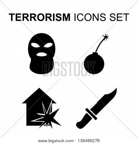 Terrorism icons set. Silhouette flat design vector illustration