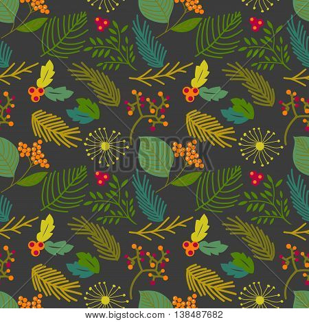 Seamless vector pattern with floral elements. Vintage hand drawn floral background. Holiday card