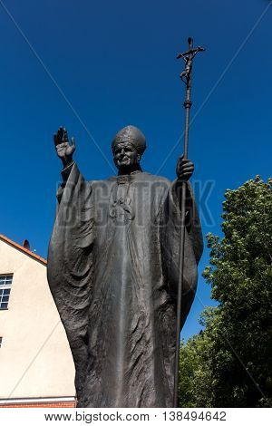 Mount St. Anna Poland - July 7 2016: Statue of Pope John Paul II in the Mount St. Anna in Poland.