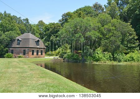 CHARLESTON SC USA JUNE 23 2016: Rice mill Middleton Place is a plantation in Dorchester County, directly across the Ashley River from North Charleston, in the U.S. state of South Carolina.