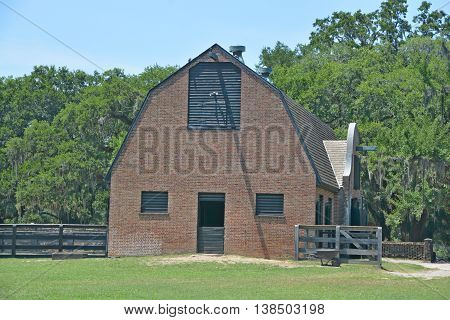 CHARLESTON SC USA JUNE 23 2016: Stable at Middleton Place is a plantation in Dorchester County, directly across the Ashley River from North Charleston, in the U.S. state of South Carolina.