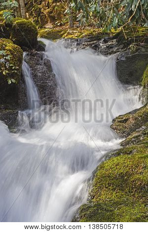 Rushing Cascade of the Huskey Branch Falls in the Great Smoky Mountains of Tennessee