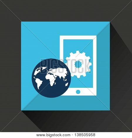 smarphone in a world map icon, vector illustration