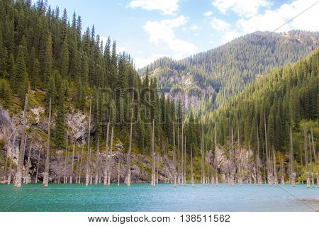 Kaindy Lake in Tien Shan mountain system Kazakhstan