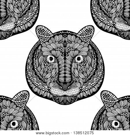 Black and white Seamless Tiger pattern. Vector illustration image