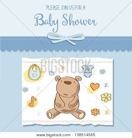 baby boy shower card with teddy bear