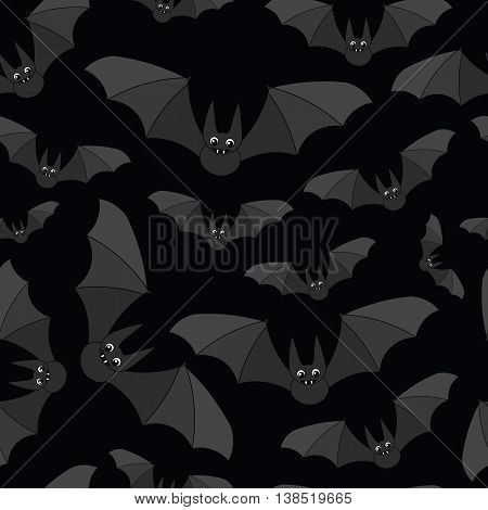 Background on Halloween with cute cartoon grey bats on black background