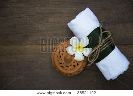 Spa massage on the wooden with treaments spa , Thailand, select focus