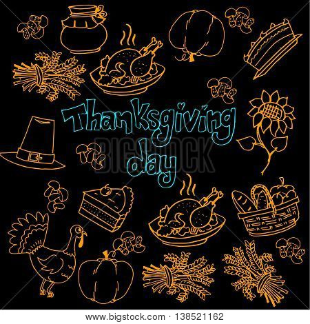 Doodle of Thanksgiving hand draw oon black backgrounds