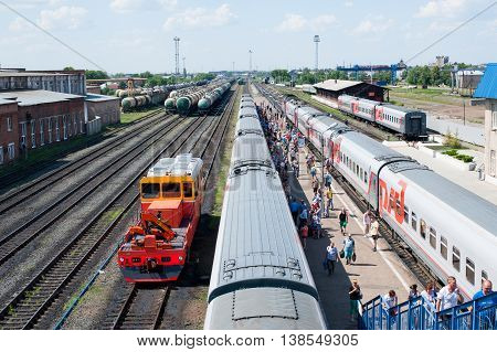 Buzuluk Russia - June 22 2016. View on a Buzuluk railway station - important rail-terminal in Russia