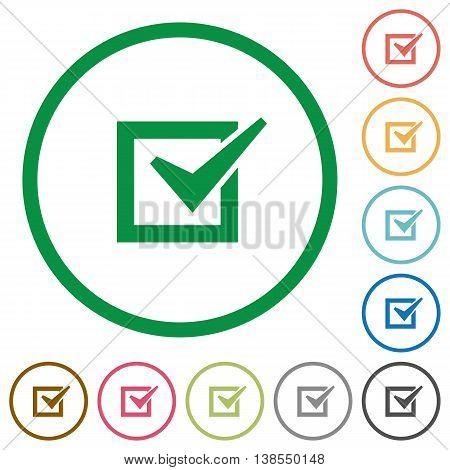 Set of Checked box color round outlined flat icons on white background