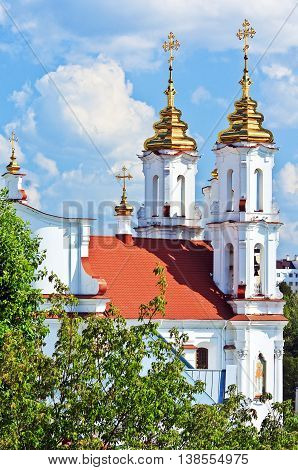 Russian Orthodox Assumption Cathedral in Vitebsk, Belarus. Church Vilno Baroque architectural style.