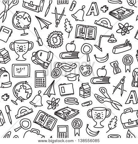 Freehand drawing school items. Back to School. Vector illustration. Set