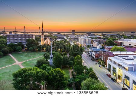 Charleston, South Carolina, USA skyline over Marion Square.