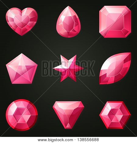 Set of gemstones with different shapes. Set of jewels with different facet