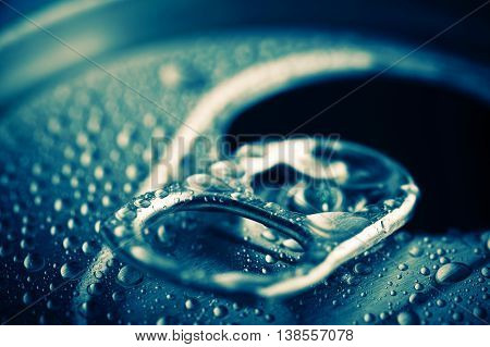 Close Up Opened Aliminium Jar With Water Drops