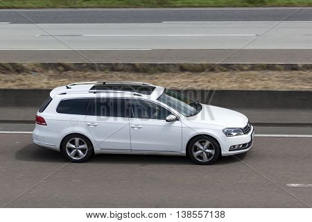 FRANKFURT GERMANY - JULY 12 2016: Volkswagen Passat Estate large family car on the highway in Germany
